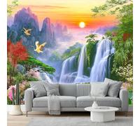 3D Papel Pintado Paisaje Oriental Para Pared - Mural Decorativo Impermeable Para Dormitorio Y Sala Dorado Grulla Loto- Papel Tapiz Fotomurales De Pared
