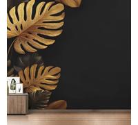 3D Papel Pintado Panorámico Hojas de Palmeras Tropicales Fotomurales 300 x 210 cm Papel Tapiz Fotográfico Hojas Negras No Tejido Murales Modernos Decoración de Pared, Salón y Dormitorio m447