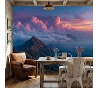 3D Papel Pintado Panorámico Montañas Mar Nubes Amanecer 400x280cm, Papel Pintado Panorámico Magnífico Paisaje Natural Fotomurales De Seda Decoración De Pared Para Cuarto De Niño, Salón, Oficina, Rosa