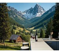 3D Papel Pintado Panorámico Montañas Pueblos Paisajes 350x256cm, Papel Pintado Panorámico Paisaje De Montaña Fotomurales De Seda Decoración De Pared Para Cuarto De Niño, Salón, Oficina, Verdor