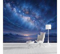 3D Papel Pintado Panorámico Montañas Vía Láctea 350x256cm, Papel Pintado Panorámico Magnífico Paisaje Natural Fotomurales De Seda Decoración De Pared Para Cuarto De Niño, Salón, Oficina, Azul Profundo