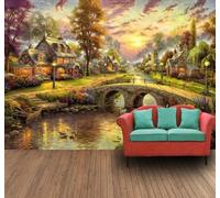 3D Papel Pintado Pared Dibujo A Mano Bello Casita Paisaje Nocturno Arte | Fácil de Instalar Ideal Para Crear Una Decoración Lujosa en Oficinas a Medida Salones Dormitorios y Detrás Las Tv-150cm×105cm
