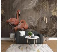 3D Papel Pintado Pared Retro Pintado A Mano Plantas Rosa Flamenco | Fácil de Instalar Ideal Para Crear Una Decoración Lujosa en Oficinas a Medida Salones Dormitorios y Detrás Las Tv-200cm×140cm