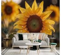 3D Papel Pintado Tridimensional Luminoso Girasoles Pétalos Amarillos Hojas | Tejido de Seda con Textura Alta Gama Ideal Para el Salón Dormitorio Estudio la Oficina Comedor y Pared Trasera TV-300cm×210cm