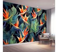 3D Papel Tapiz Negro para habitación de niños, Tropical Ave Del Paraíso Hoja De Plátano Pared Papel Pintado Dormitorio Decoración, 300 x 210 cm Fondo Lienzo para Sala sofá mural De Estar