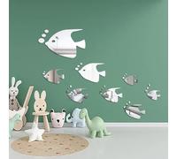 3D Peces Tropicales Efecto de Espejo Pegatinas de Pared,Adhesivo de Espejo de Extraíble, Diseño pez y Burbujas, Adhesivos Pared para Dormitorio, Salón, Cuarto Baño (8 Piezas)
