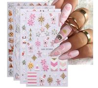 3D Pegatinas Para Uñas Navidad, 4 Hojas 5D Autoadesiva Nail Art Stickers Decoración