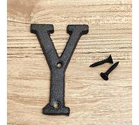 3D Placa de Casa Números 0-9 Letra A-Z Ferro Fundido Preto 8cm Metal Digital Porta Sinal Com Parafuso Alfabeto Exterior Anti-ferrugem Sinalização Hotel Apartamento Rua Caixa Correio (Y)