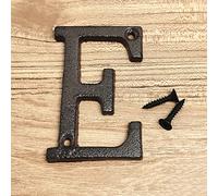 3D Placa de Casa Números 0-9 Letra A-Z Ferro Fundido Preto 8cm Metal Digital Porta Sinal Com Parafuso Alfabeto Exterior Anti-ferrugem Sinalização Hotel Apartamento Rua Caixa Correio (E)