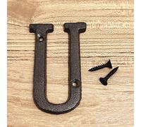 3D Placa de Casa Números 0-9 Letra A-Z Ferro Fundido Preto 8cm Metal Digital Porta Sinal Com Parafuso Alfabeto Exterior Anti-ferrugem Sinalização Hotel Apartamento Rua Caixa Correio (U)