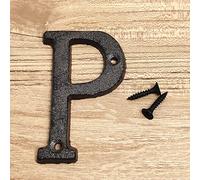 3D Placa de Casa Números 0-9 Letra A-Z Ferro Fundido Preto 8cm Metal Digital Porta Sinal Com Parafuso Alfabeto Exterior Anti-ferrugem Sinalização Hotel Apartamento Rua Caixa Correio (P)