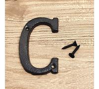 3D Placa de Casa Números 0-9 Letra A-Z Ferro Fundido Preto 8cm Metal Digital Porta Sinal Com Parafuso Alfabeto Exterior Anti-ferrugem Sinalização Hotel Apartamento Rua Caixa Correio (C)
