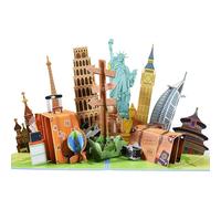 3D Pop-Up Card Travel Tarjeta de Vale, Tarjeta 3D Regalo para Cumpleaños, Cupón para Billetes de Avión, para Viaje Despedida Trabajo o Viajeros, para Viajes o Como Cupón de Viaje por la Ciudad