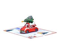3D Pop-Up Christmas Card - Creative Pop-Up Greeting Card | Handmade Christmass Cards with Red Car & Christmas Tree for Family, Friends & Festive Greetings