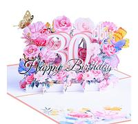 3D Pop up Tarjetas de Cumpleaños,Flores Rosa Tarjetas de 30 Años,Tarjetas de Aniversario con Sobres,Tarjetas de Invitación,Tarjetas de Feliz Cumpleaños