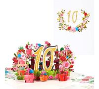 3D Pop up Tarjetas de Cumpleaños,Flores Tarjetas de 10 Años,Tarjetas de Aniversario con Sobres,Adecuadas para Cumpleaños,Bodas,Amistades e Inducciones