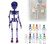 3D Printed Poseable Skeleton Fridge Magnet, Fridge Skeleton Magnets with Movable Joints, Funny Halloween Magnetic Figurine Decor, for Refrigerator, Locker, Desk (Purple)
