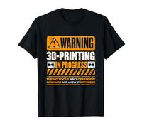 3D Printer Accessories And 3D Printing Apparel Advertencia Impresión 3D en progreso Divertido entusiasta de la impresora 3D Camiseta Unisex-Adulto Pequeño Manga de doble puntada Camiseta Negra