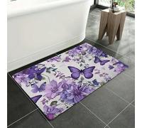 3D Purple Watercolor Butterfly Pattern Floor Mat, Machine Washable, Polyester Fabric, Suitable for Bathroom, Bedroom, kitchen-50x80cm