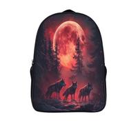 3D Red Moon Mochilas The Forest And The Three Wolves Escolar Para Niños Chicas Bolsas De Para Adolescentes Estudiantes De Primaria Y Secundaria 16 inch