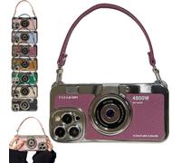 3D Retro Camera Graphic Phone Case PU Leather Strap for iPhone 17/16/15/14/13/12ProMax, Phone Case Looks Like Vintage Camera, Adding Vintage Chic to Smartphone Game (for iphone 14 pro,Purple)