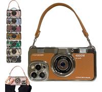 3D Retro Camera Graphic Phone Case PU Leather Strap for iPhone 17/16/15/14/13/12ProMax, Phone Case Looks Like Vintage Camera, Adding Vintage Chic to Smartphone Game (for iphone 16 promax,Brown)