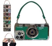 3D Retro Camera Graphic Phone Case PU Leather Strap for iPhone 17/16/15/14/13/12ProMax, Phone Case Looks Like Vintage Camera, Adding Vintage Chic to Smartphone Game (for iphone 13 promax,Green)