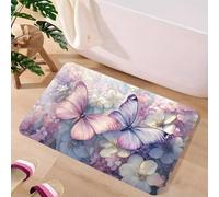3D Romantic Butterfly and Flower Pattern Floor Mat, Polyester Fabric, Machine Washable, Suitable for Bedroom Living room-50x80cm