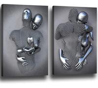 3D romántico abrazar amante escultura póster figura de metal arte amor corazón beso imágenes arte de pared, sin marco (póster, 02, 2 unidades, 40 x 60 cm)