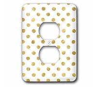 3D Rose Glam Gold and White Hand Painted Dots Pattern 2 Tapas de Enchufe, Blanco