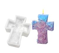 3D Rose Jesus Cross Mold - Silicone Candle and Craft Mould for Wax Epoxy Resin Gypsum Clay Plaster Soap | Aromatherapy DIY Art Decoration for Christmas and Religious Projects