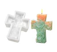 3D Rose Jesus Mold - Silicone Cross Candle Mold, Clay Crafting, Religious Art Aromatherapy Decoration for Church, Holiday, Christmas, or Home Creative DIY Art Projects, 4.06x3.19x1.34 Inches
