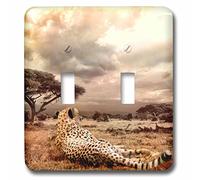 3D Rose LSP_238324_2 Jaguar in the African Savanna - Interruptor de doble botón, multicolor