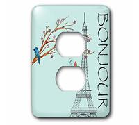 3D Rose Spring in Paris Blue Bird Eiffel Tower Gold Butterfly 2 Tapas de Enchufe, Multicolor