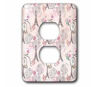 3D Rose Vintage France Paris Eiffel Tower and Bicycles in Pink 2 Tapas de Enchufe, Multicolor