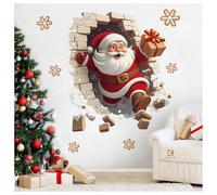 3D Santa Breakthrough Wall Sticker, Removable Christmas Wall Decal with Broken Walls Effect for Living Room, Windows, Doors and Holiday Home Decor (13.78 × 15.75in)