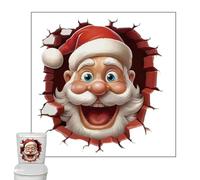 3d Santa Christmas Sticker - Funny Wall and Lid Decal Holiday Decorating | Peel and Stick Vinyl Art with Breaking Wall Illusion, Toilet Seat, Bathroom, Bedroom, Kitchen, Living Room Decorative Accent