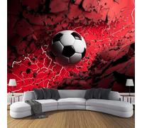 3D Seda Papel Pintado Panorámico Diseño De Póster De Fútbol, 350 × 256 Cm, Pared Roja Fútbol Grandes Murales Tapiz Para Salón, Adulto Habitación De Niños, Estudio Decoración,Rojo Oscuro
