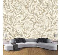 3D Seda Papel Pintado Panorámico Elementos De Hojas Naturales, 250 × 175 Cm, Patrones Florales Complejos Grandes Murales Tapiz Para Salón, Adulto Habitación De Niños, Estudio Decoración,Beige