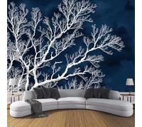 3D Seda Papel Pintado Panorámico Estilo De Impresión En Cianotipo, 400 × 280 Cm, Rama De Coral Blanco Grandes Murales Tapiz Para Salón, Adulto Habitación De Niños, Estudio Decoración,Marina De Guerra