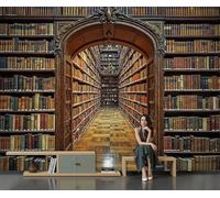 3D Seda Papel Pintado Panorámico Estilo retro elegante Tallo De Libros en estantería de madera Murales Tapiz Fondo De Pantalla Xxl Moderna Decoración De Cuarto Oficina SalónMarrón oscuro