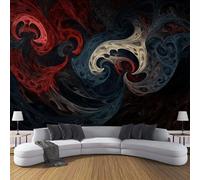 3D Seda Papel pintado Panorámico Geometría Artística,350×256cm Remolino Grandes Murales Tapiz para Salón, Adulto Habitación de Niños, Estudio Decoración,Rojo Azul