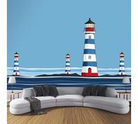 3D Seda Papel Pintado Panorámico Ilustración De Dibujos Animados De Estilo Náutico,450 × 315 Cm,Faro Grandes Murales Tapiz Para Salón,Adulto Habitación De Niños,Estudio Decoración,Marina De Guerra