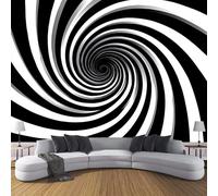 3D Seda Papel Pintado Panorámico Ilustración Formas Geométricas, 350 × 256 Cm, Remolinos En Blanco Negro Grandes Murales Tapiz Para Salón, Adulto Habitación De Niños, Estudio Decoración,Negro