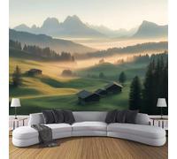 3D Seda Papel Pintado Panorámico Paisaje Montañoso De Las Dolomitas, 300 × 210 Cm, Colinas Verdes Grandes Murales Tapiz Para Salón, Adulto Habitación De Niños, Estudio Decoración,Verde Claro