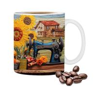 3D Sewing Mug | Quilting Machine Design - 350ml Ceramic Coffee Cup, Flat Printed Novelty for Lovers, Gift Women & Men, Perfect Birthday, Holiday Craft Room Decoration