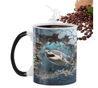 3D Shark Color-changing Mug - Heat Sensitive Ceramic Coffee Tea Cup With Image Reveal | Thermosensitive Novelty Drinkware, Gradient Magic Mugs, Hot Beverage Gift For Home Office
