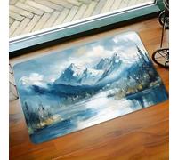 3D Snow Mountain Lake Scenery Pattern Floor Mat, Polyester Fabric, Machine Washable, Suitable for Bedroom and Living Room-40x60cm