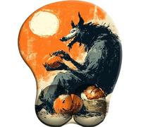 3D Tappetino per Mouse Supporto per poggiapolsiLe Loup-garou et la Lune citrouille antidolorifico per poggiapolsi Comodo tappetino per Mouse ergonomico per ufficio/giocatore/OL