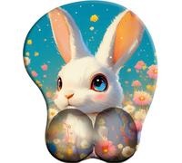 3D Tappetino per Mouse Supporto per poggiapolsiPetit Lapin Blanc Dans le Champ de Fleurs antidolorifico per poggiapolsi Comodo tappetino per Mouse ergonomico per ufficio/giocatore/OL